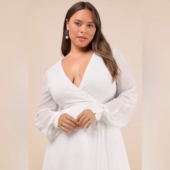 Lulus My‎ Whole Heart White Long Sleeve Wrap Dress Size XL - Picture 3 of 14